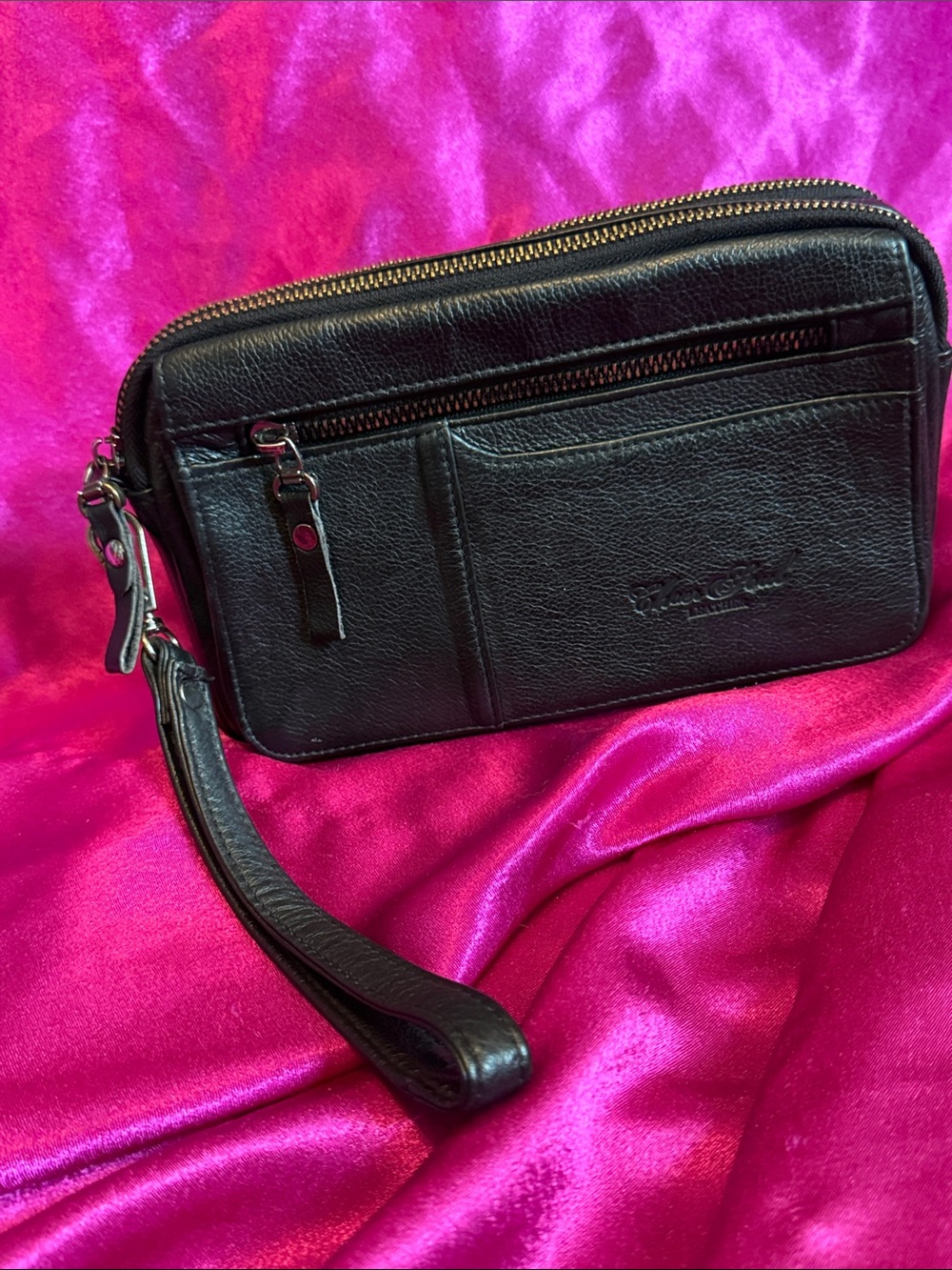Black Leather Wristlet Travel Pouch - chaer soul Leather